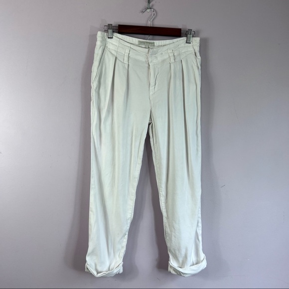 JOIE Jeans Lucilia Porcelain White Linen Blend Cropped Pleated Pants Size 2 - Picture 12 of 13